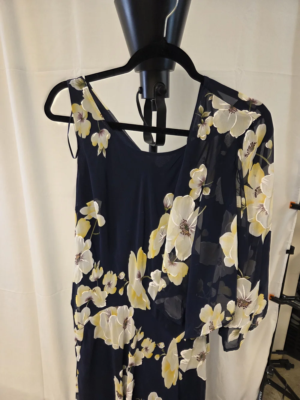 Signature by Robbie Bee Navy Floral Midi Dress with Cream & Yellow Blooms